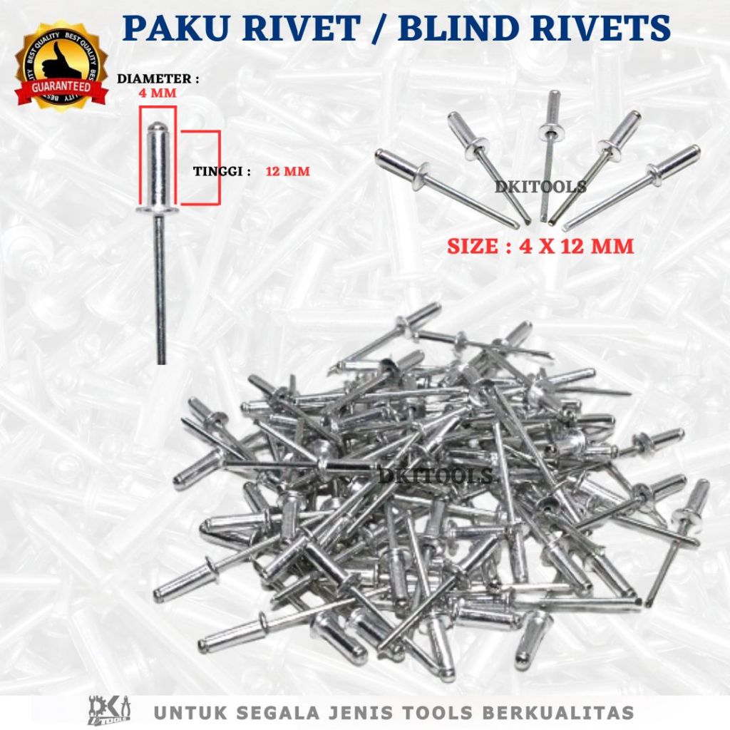 Jual Paku Rivet / Blind Rivets 4x12mm & 5x12mm isi 100 pcs | Shopee ...