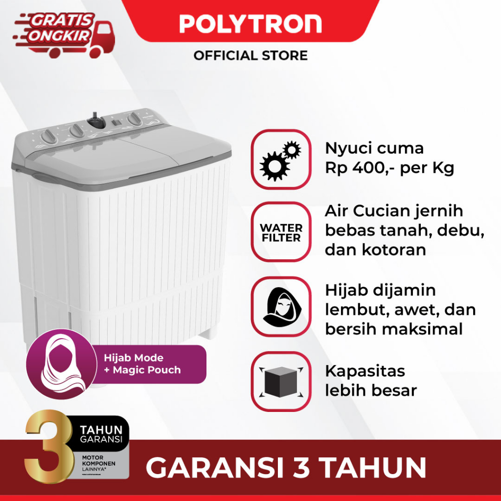 Jual POLYTRON Mesin Cuci 2 Tabung Giant Series Hijab 9 KG - PWM 9076Y ...