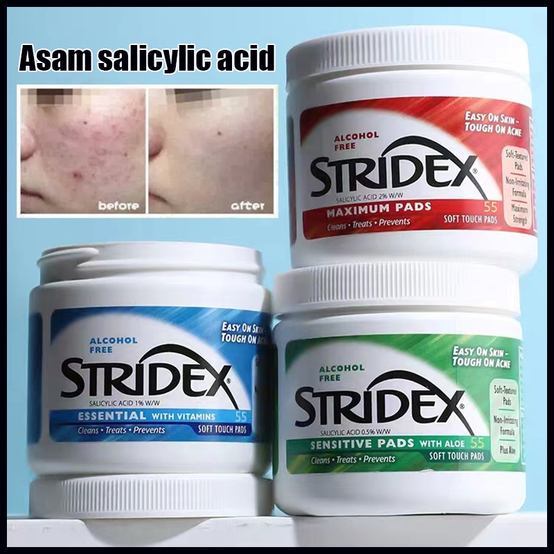 Stridex Acne Pads 55 Count – Aalicylic Acid Tisu Pembersih Wajah, Bebas Alkohol, Perawatan Jerawat untuk Wajah, untuk Jerawat Sedang