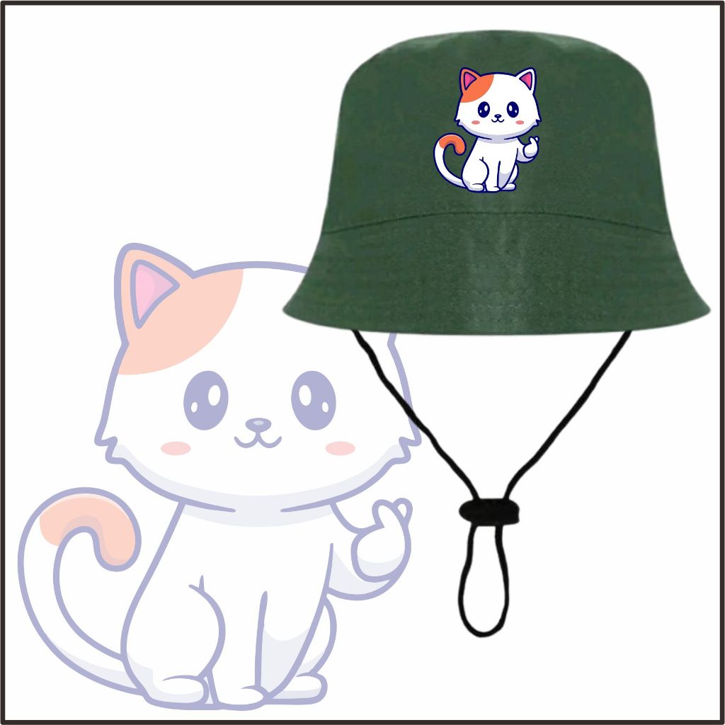Jual topi bucket anak motif kucing perempuan laki laki ada tali bahan ...