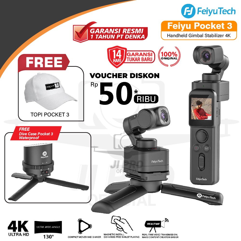 Jual Feiyu Pocket 3 4K 3Axis Gimbal Camera Feiyutech Action Cam