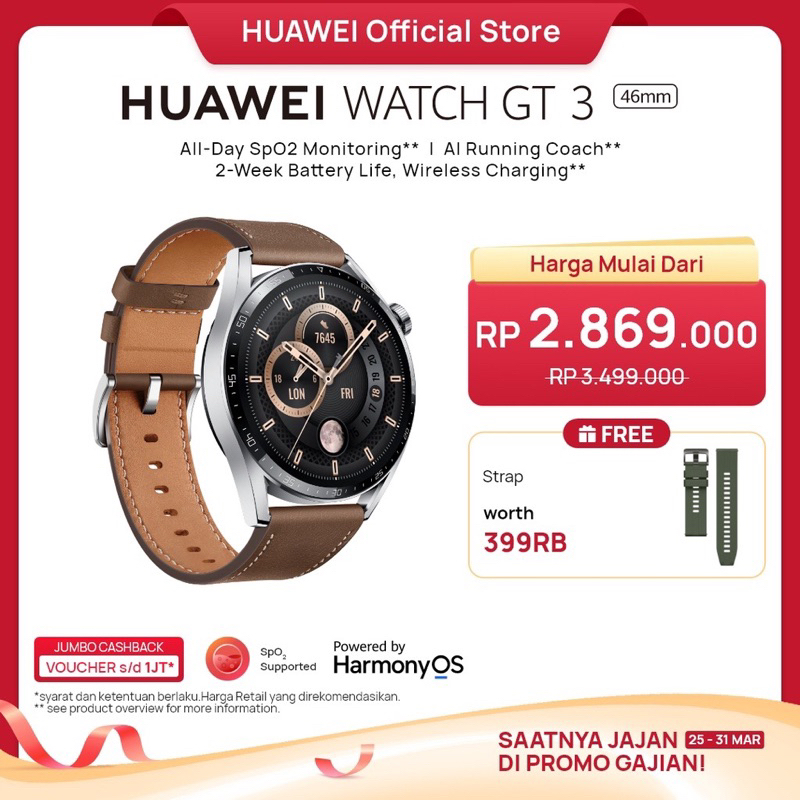 Jual HUAWEI WATCH GT 3 46mm | All-Day SpO2 Monitoring | 100+ Workout ...