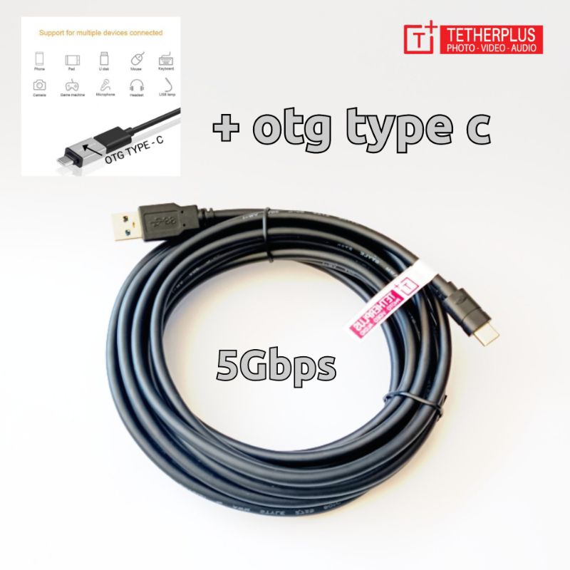 Jual TetherPlus 3 Meter Usb 3. 0 Type C to AM with OTG type C | Shopee ...