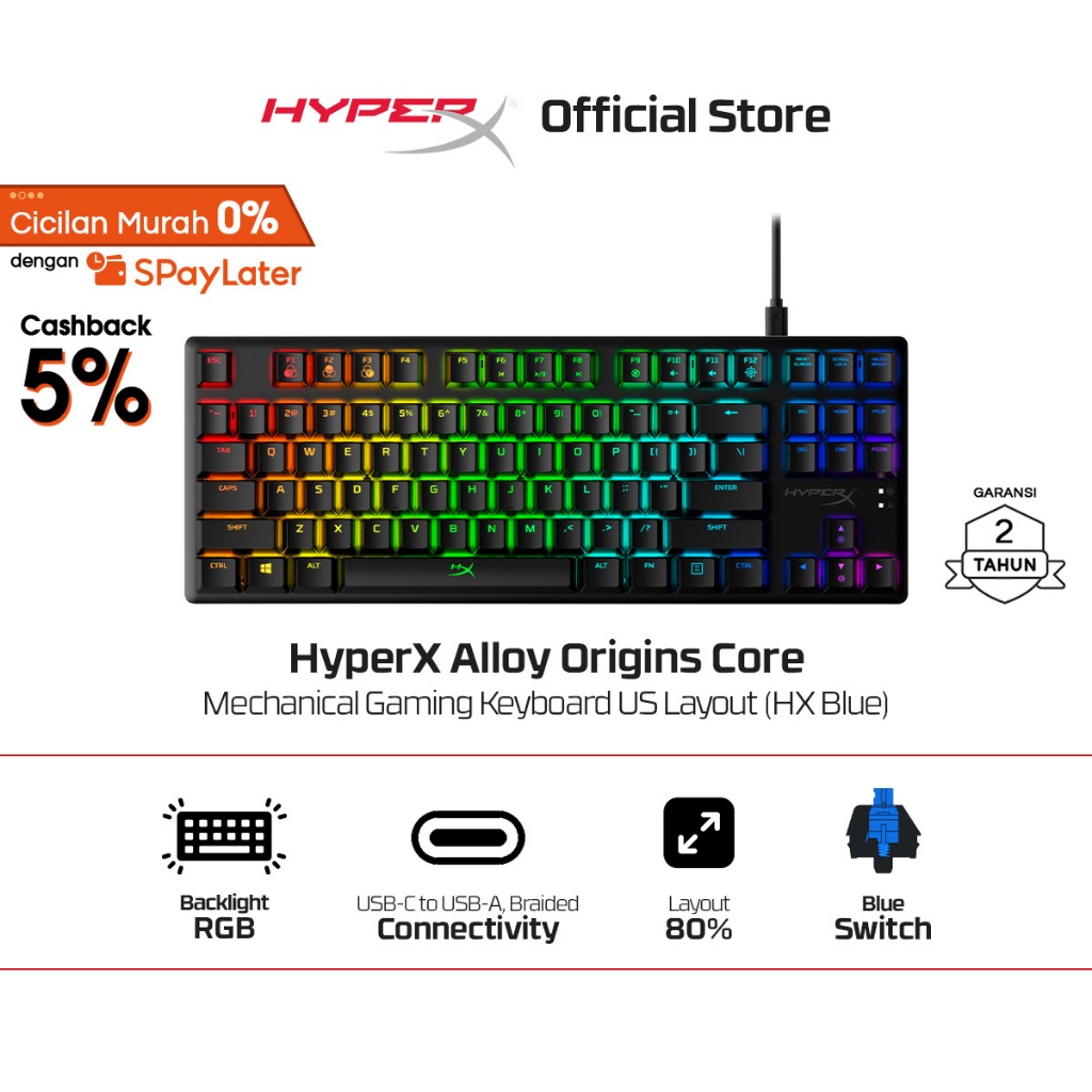 Jual HyperX Keyboard Gaming Alloy Origins Core US Layout 80% Size ...