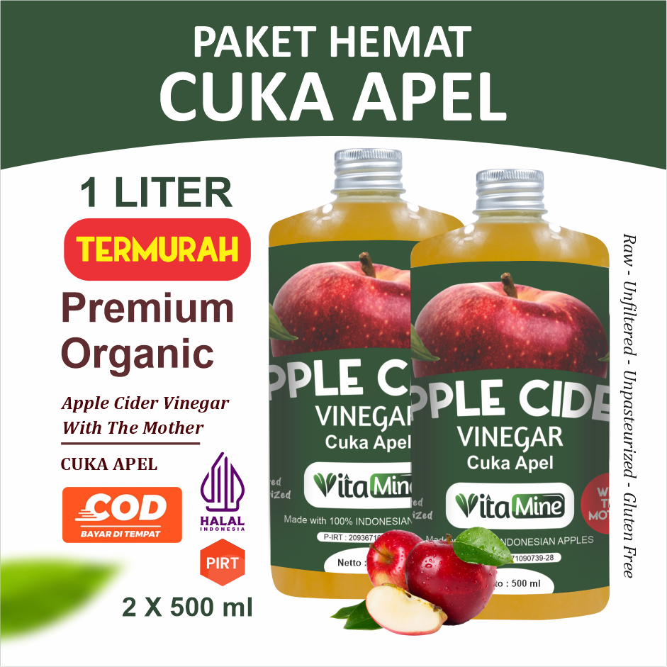 Jual Vitamine Liter Cuka Apel Organik Apple Cider Vinegar With