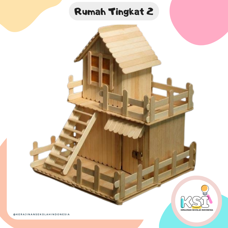 READY STOK Miniatur Rumah 2 tingkat Kreatif dari Stik Eskrim Prakarya Anak - Kerajinan Sekolah Indonesia