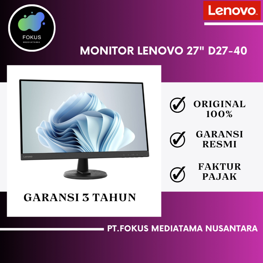 Jual MONITOR LENOVO LED D27-40 27 INCH 75Hz VA 27