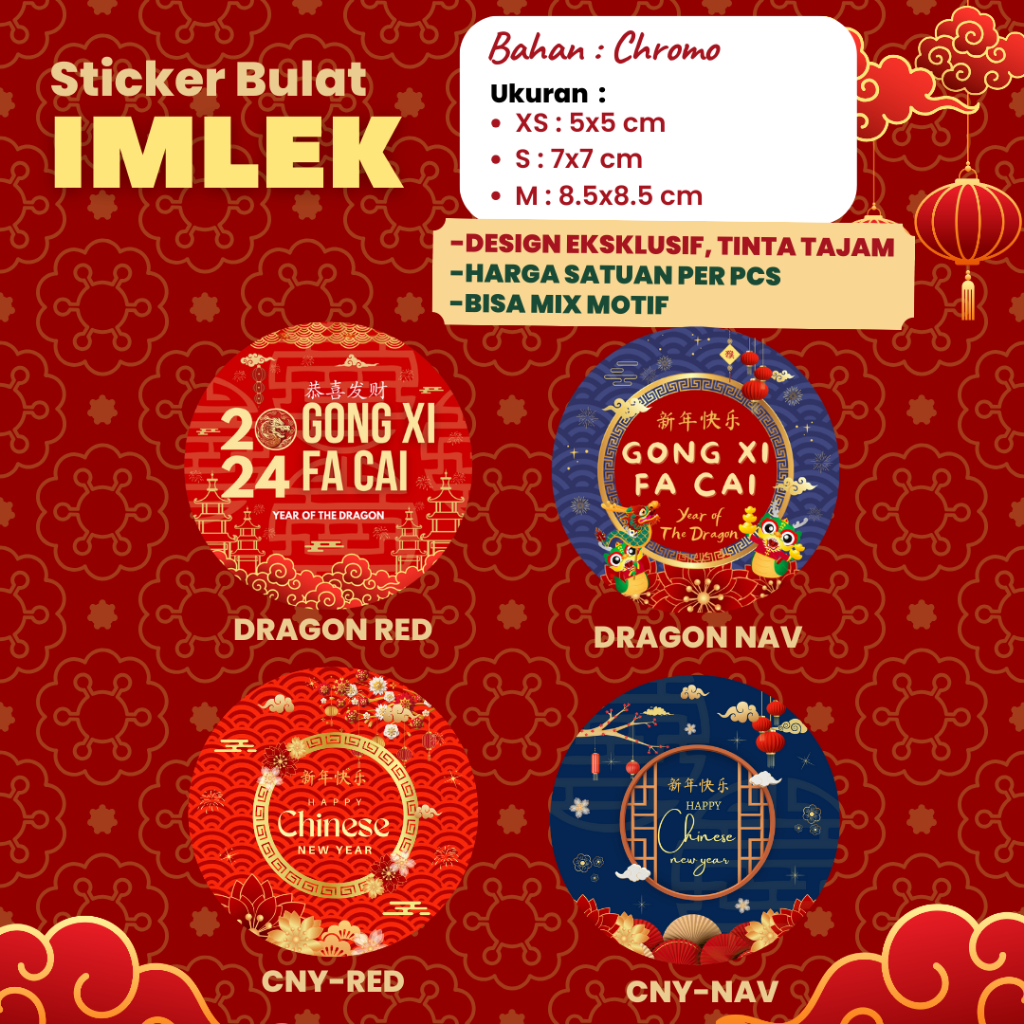 Jual Sticker Label Imlek 2024 Stiker Bulat Untuk Toples Hampers Dragon ...