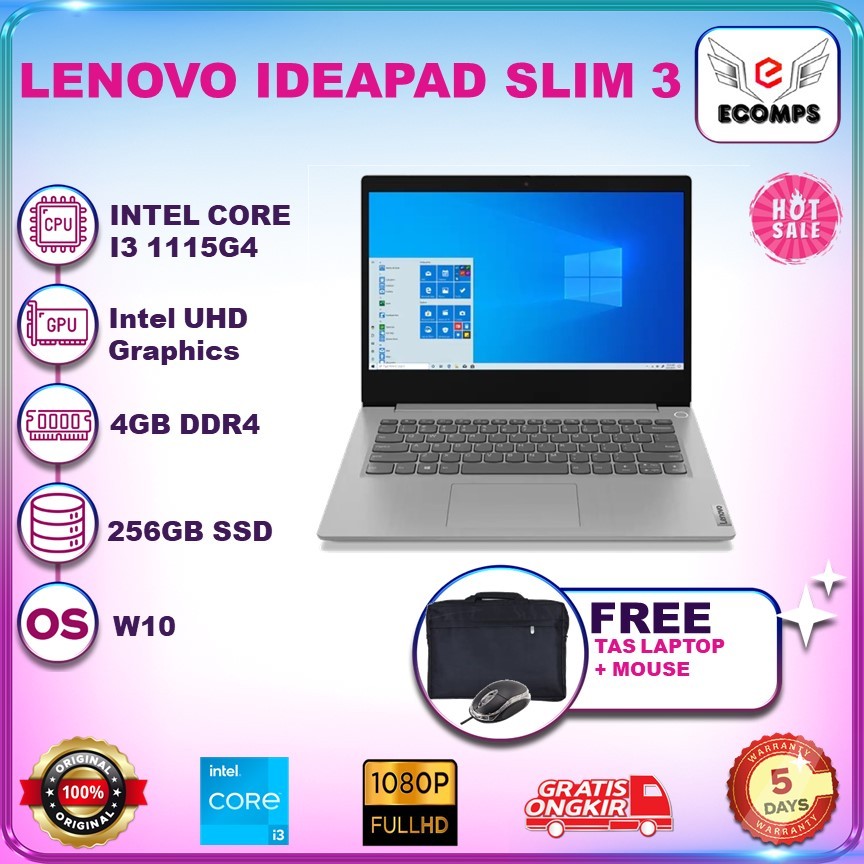 Jual Lenovo Ideapad Slim 3 14 Core I3 115g4 Ram 4gb 256gb Ssd W10 14