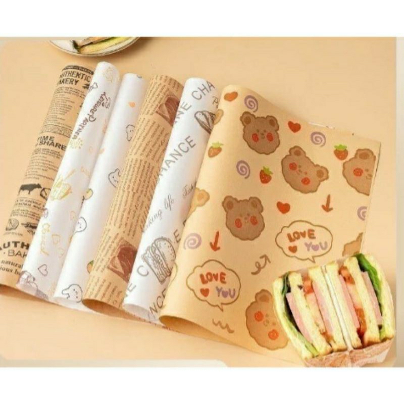 Jual wax paper motif/ baking kertas roti motif ukuran 28×38cm 25lembar ...