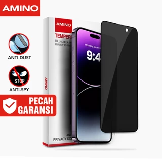 AMINO Anti Spy Tempered Glass Untuk Iphone XR 11 16 Pro Max 16e 15 Pro Max 15 Plus 14 Pro Max 14 Plus 13 Pro Max 12 Pro Max 11 Pro Max  X XS MAX Fullcover Screen Protector Full Cover Anti Gores / Privacy Glass / Dust Proof Full Screen Protector