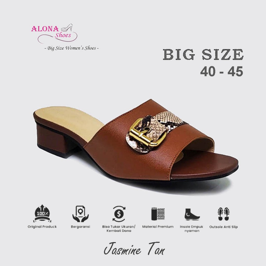 Jual Alona - Jasmine Tan | Sandal Clog Heels 3 cm Ukuran Jumbo - Big