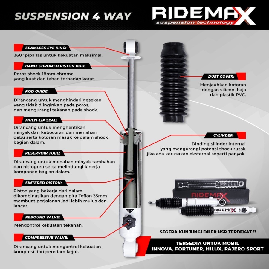 Jual SHOCK BREAKER HSR RIDEMAX BUAT MOBIL FORTUNER FREE PASANG ...