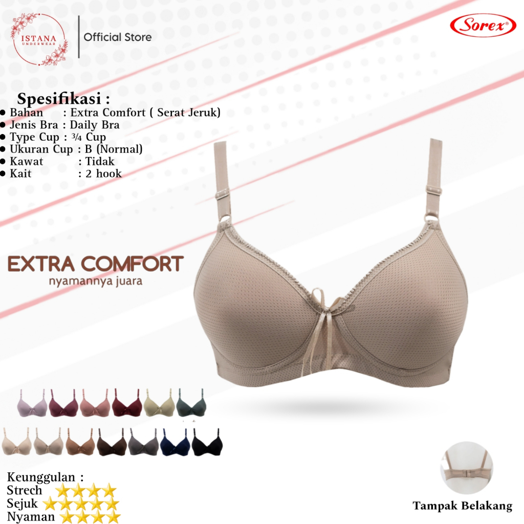 Sorex Bra Extra Comfort Busa Tanpa Kawat Kait 2 Setara Cup B BH 9850