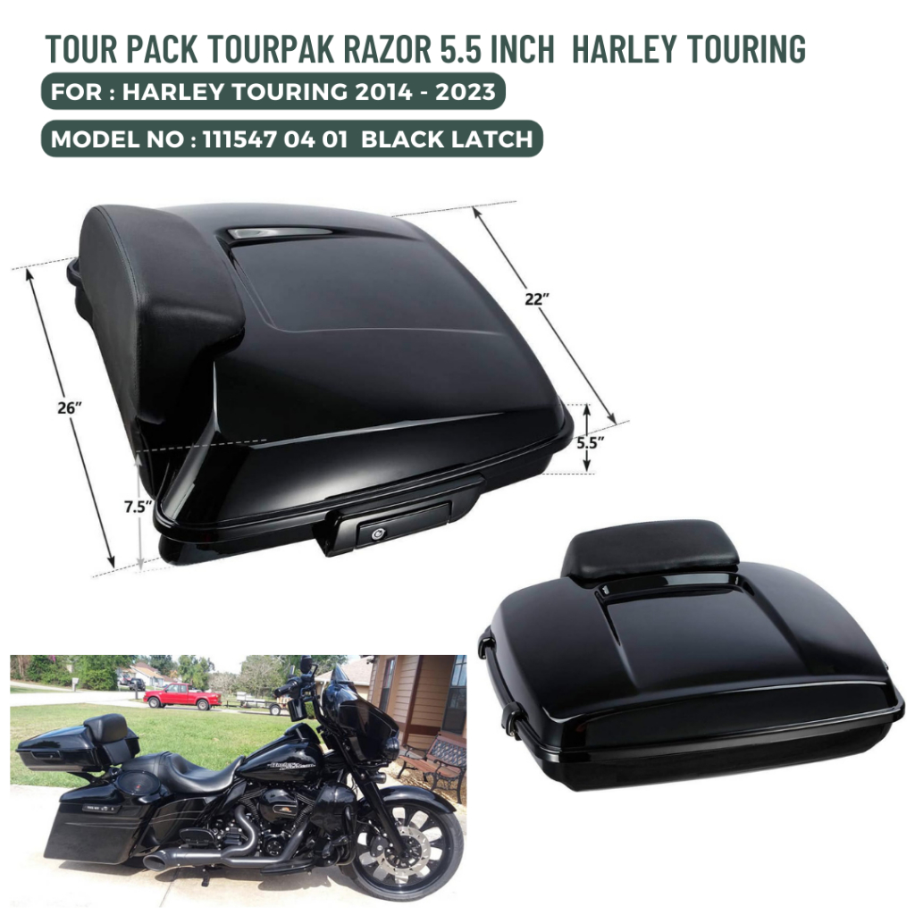 LED Trunk Light Spoiler For Harley Touring Models (1997-2013) With King/Chopped/Razor Tour-Pak | Black ABS Plastic