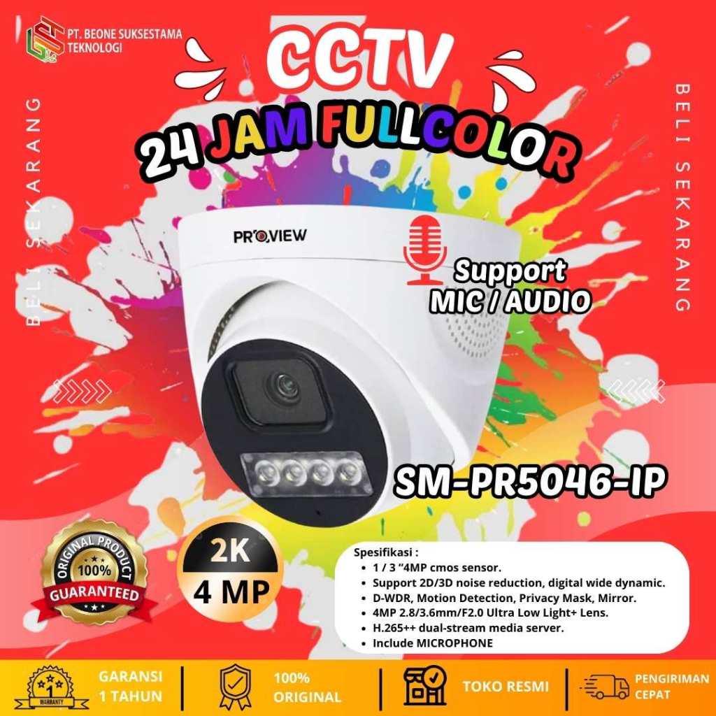 Jual CAMERA PROVIEW SM-PR5046-IP 4MP Dome Color Night Vision IP camera ...