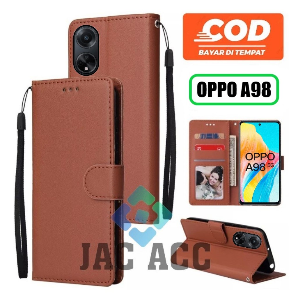 Jual Leather Case Premium Untuk Oppo A98 5g New 2023 Flip Wallet Case Untuk Oppo A98 5g New 2023