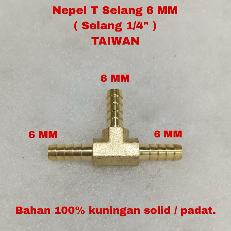 Jual Nepel T Selang 6MM TAIWAN - T Cabang 3 Kuningan Selang 1/4 Lubang ...