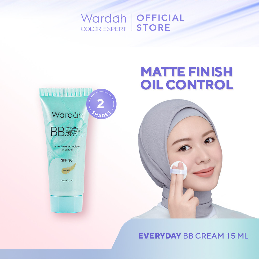 WARDAH Everyday BB Cream 15 ml - SPF 30, Alas Bedak dengan Aloe Vera Extract dan Bio-Hyaluronic Acid - Oil Control - Hasil Akhir Matte dan Halus - Makeup
