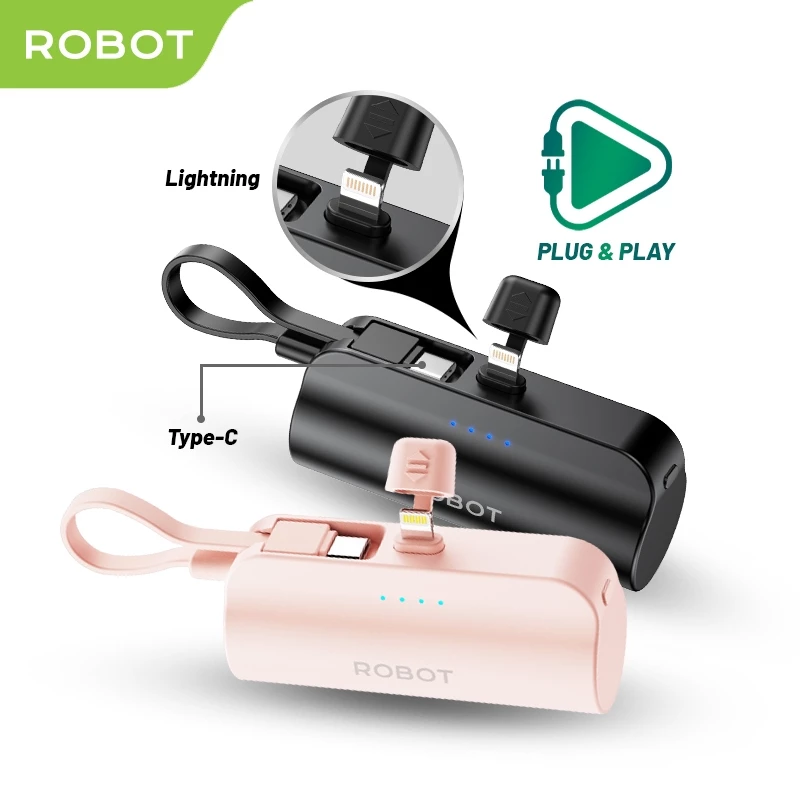 Robot Mini Powerbank 4500mAH RP-051L /RP-051C Port Type-C Lightning Travel Size Garansi 1 Tahun