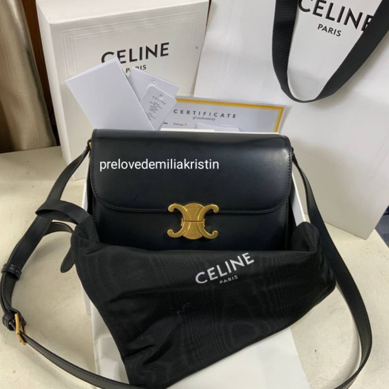 Preloved rec 2022 celine teen triomphe bag black 23cm calfskin authentic original