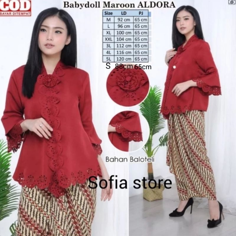 Jual Atasan Saja Kebaya Encim Modern Lengan Terompet Warna Merah Aldora