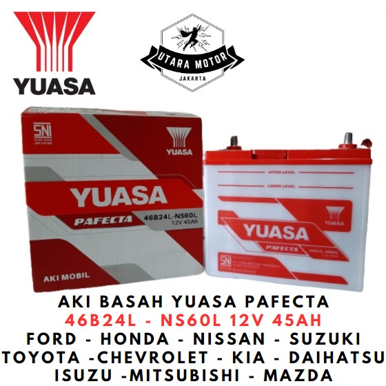 Jual YUASA Aki Basah Mobil Pafecta 46B24L NS60L 12V 45Ah Honda Toyota