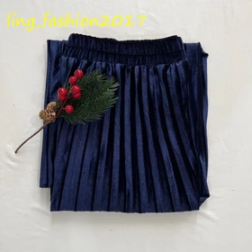 Rok Plisket Bludru Mewah Spring Autumn Woven Hight Waist Plester Long Skirt Rok Plisket Velvet
