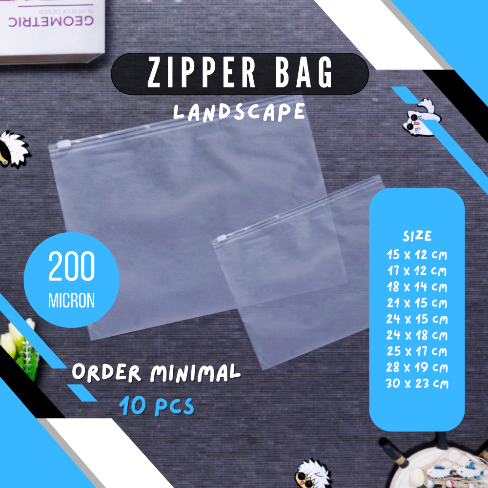 Jual Zipper Bag Landscape Transparan Doff Organizer Bag Pouch Plastik Penyimpanan / Ziplock