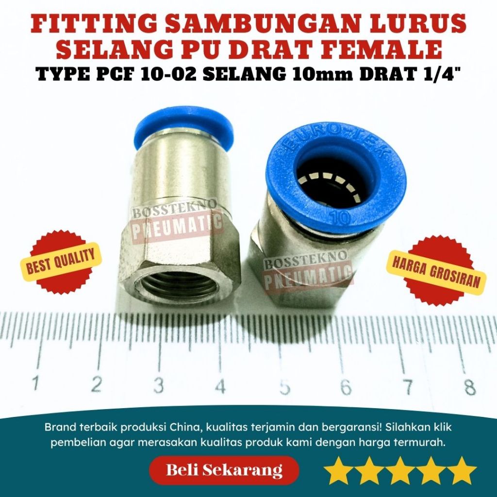 Jual Fitting Pneumatic Connector Sambungan Selang Lurus Pcf Ukuran Mm Drat Female