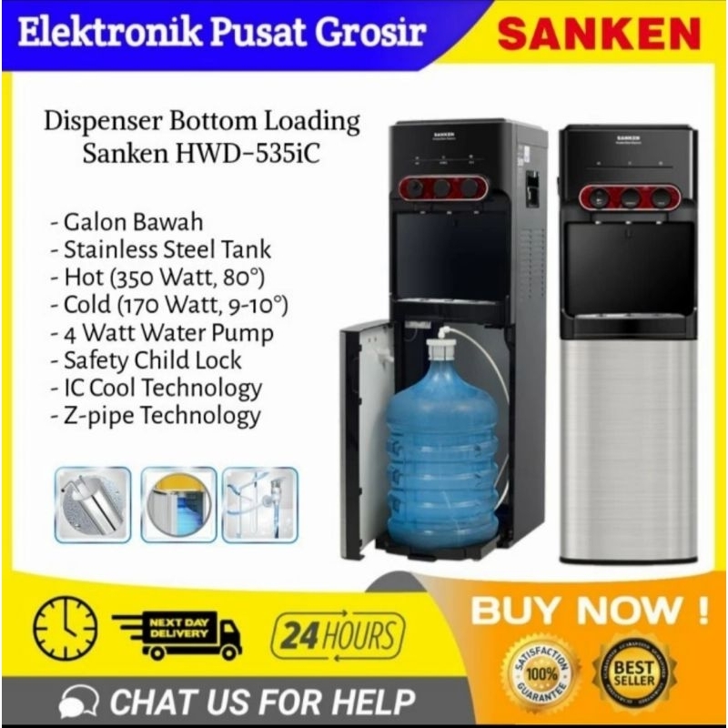 Jual DISPENSER SANKEN HWDC535iC GALON BAWAH STAINLESS STEEL iC Cool