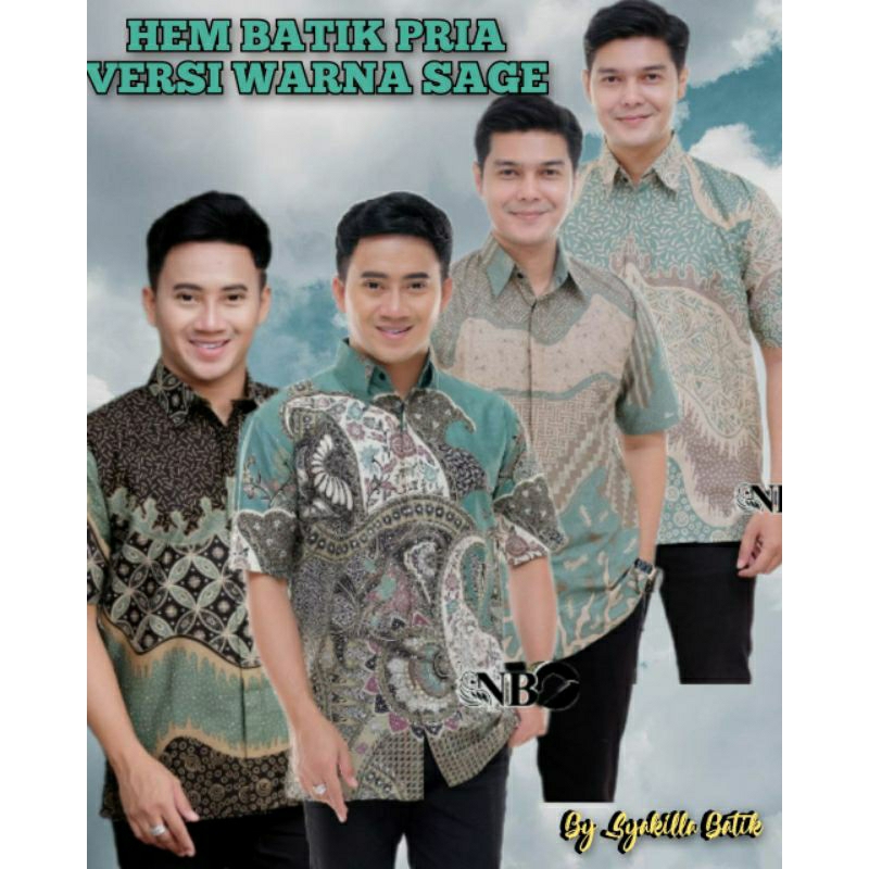 Jual KEMEJA BATIK PRIA WARNA SAGE BAJU BATIK LAKI LAKI MODERN KEMEJA