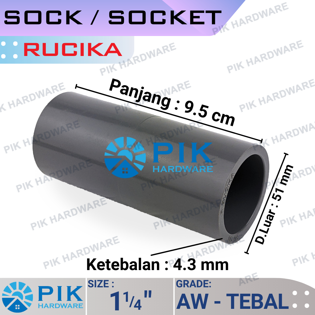 Jual Sambungan sock 1 1/4 inch Rucika AW - Sok lurus 11/4