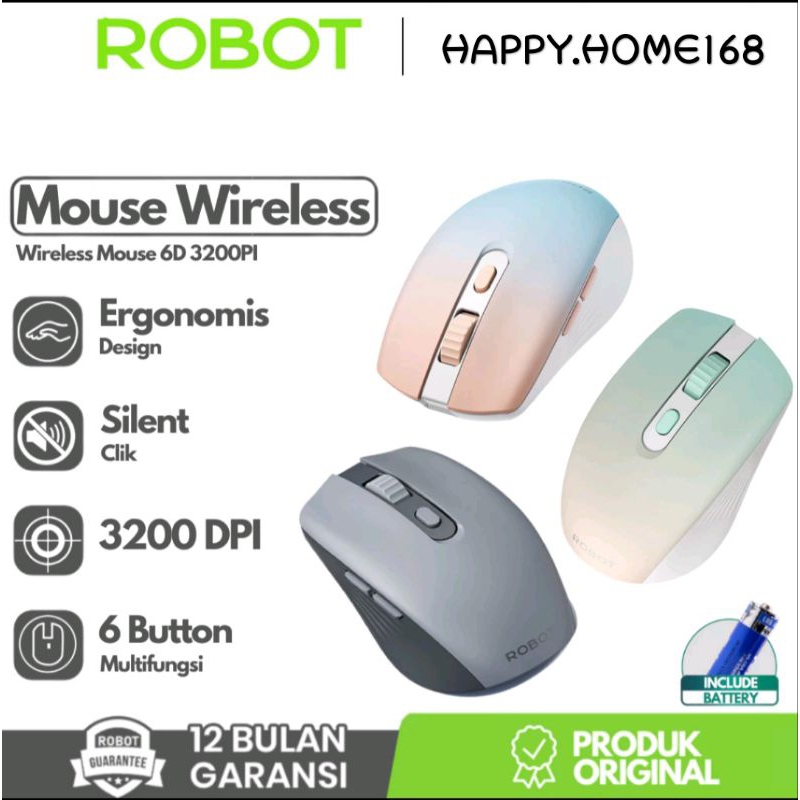 Jual Mouse Laptop Pc Silent Click,ROBOT ORIGINAL M370 6 Tombol Free ...