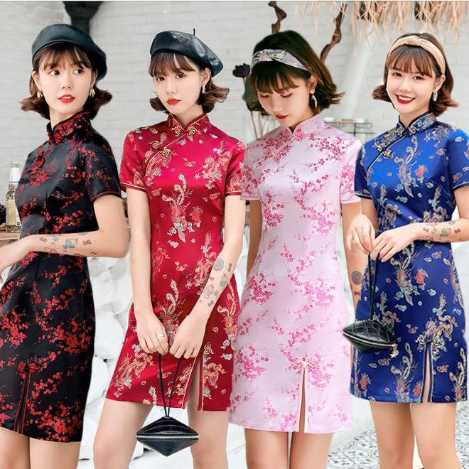 Jual Cheongsam Phoenix Wanita Motif Dress Tradisional Chinese Gong Xi