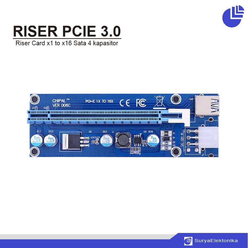 Jual (LED) USB 3.0 Riser PCIe PCI riser Card X1 To X16 with LED 4 ...