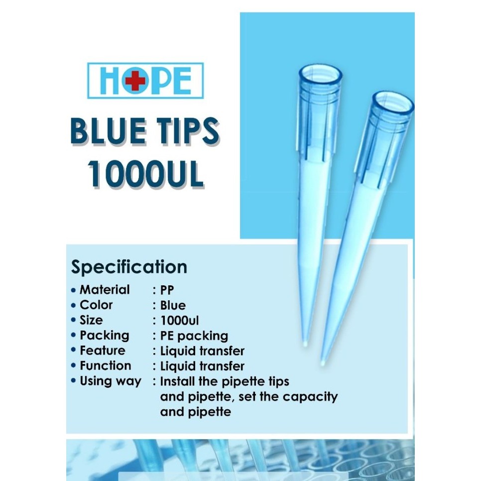 Jual Hope Blue Micropipette Tips 1000ul / Micropipet Tip Biru isi 500 ...