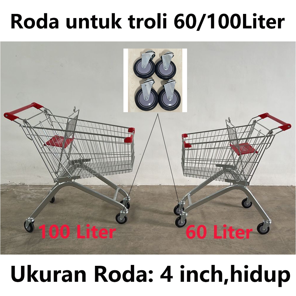 Jual Roda 4 Inch 1 Set (4 Biji) Untuk Troli Belanja 60/100 Liter ...
