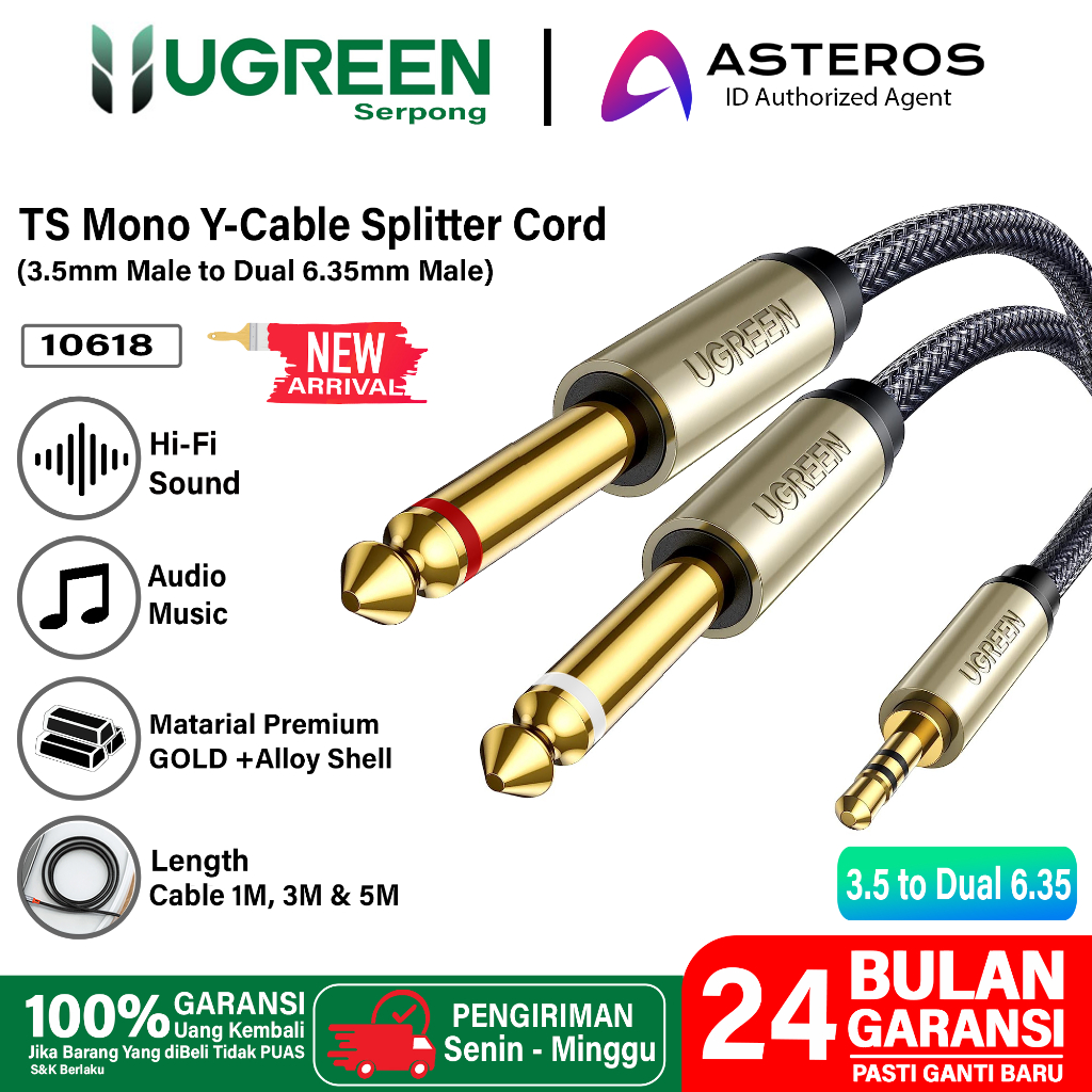 Jual UGREEN Kabel Aux Splitter 3.5mm Male to 2x 6.5mm Male Cable Audio 6.35mm 1m 3m 5m Shopee