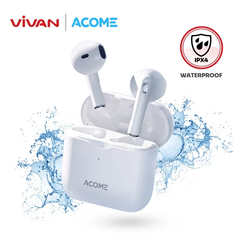 VIVAN X ACOME Headset Earphone TWS Bluetooth 5.3 IPX4 Waterproof 3 Gram Ultra Light Inpods AT01 Garansi Resmi 1 Tahun