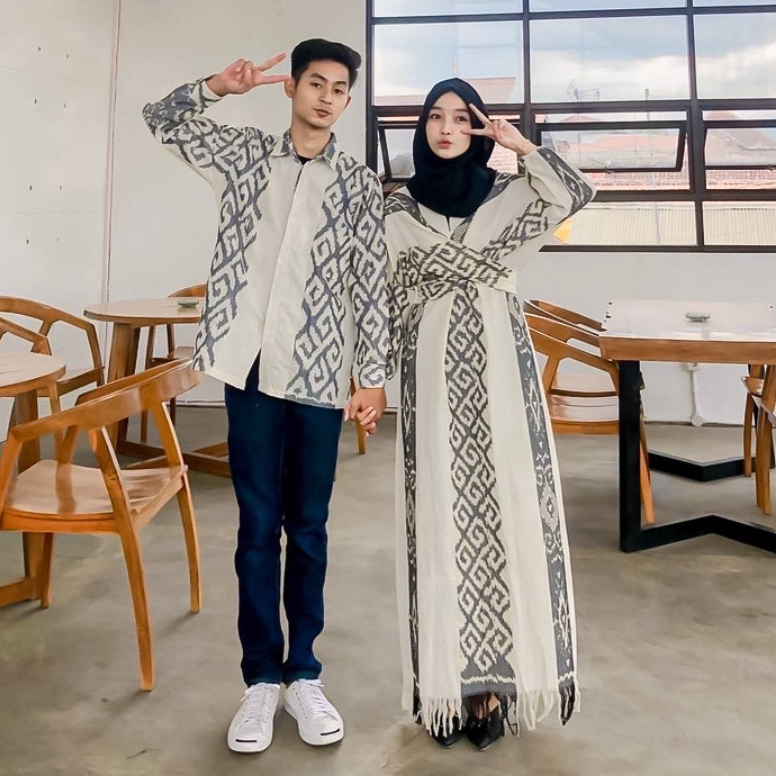 Jual Baju tenun couple pasangan raisa ivory dress tenun kemeja pria ...
