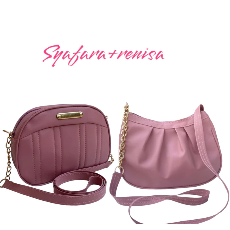 paket 2 item syafara+renisa dasty pink taskoreanstyle taselempang taskekenian | AutoStock