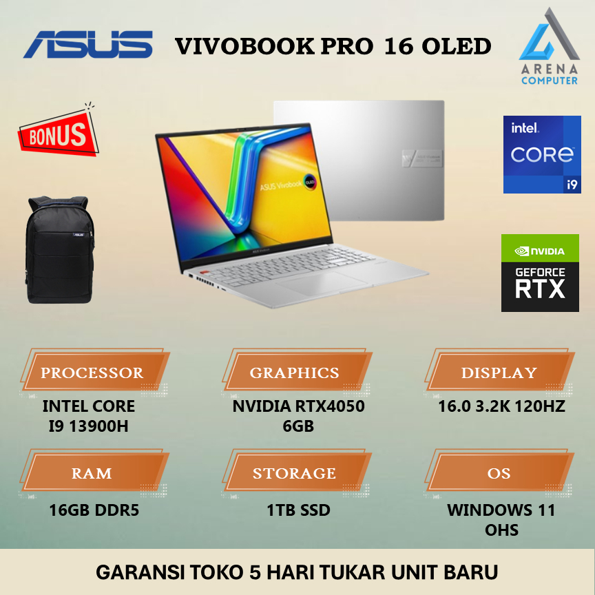 Jual Asus Vivobook Pro 16 Oled K6602vu Intel I9 13900h Rtx4050 16gb 1tb 32k 120hz W11 Ohs 0851