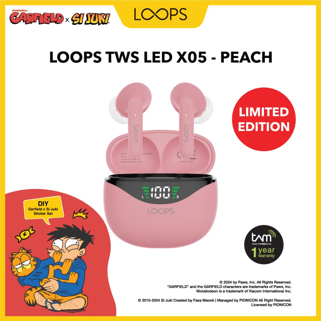 Jual Loops Tws Led X True Wireless Earphone Garfield X Si Juki Edition Peach Shopee Indonesia