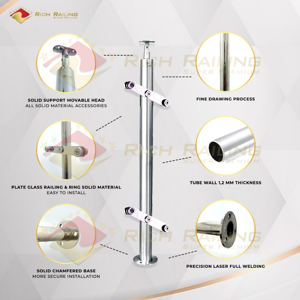 Jual [Rich Railing] Railing tangga stainless 316 tiang kaca RRP 308 ...