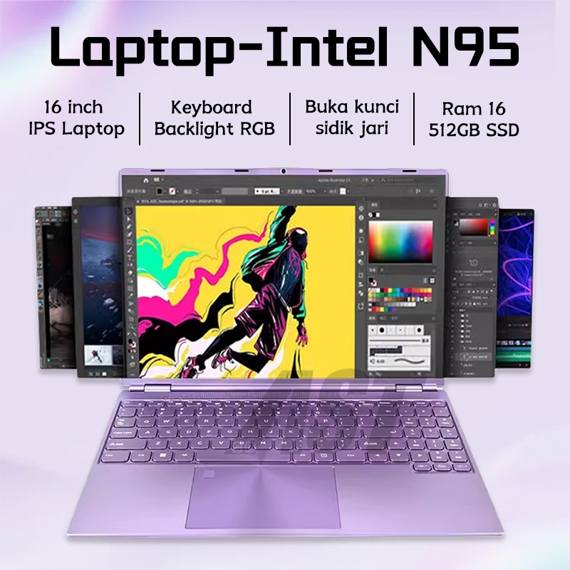 Jual [Baru]Laptop slim 16inch Intel N95 Ram16G+512GB SSD ungu/hitam ...