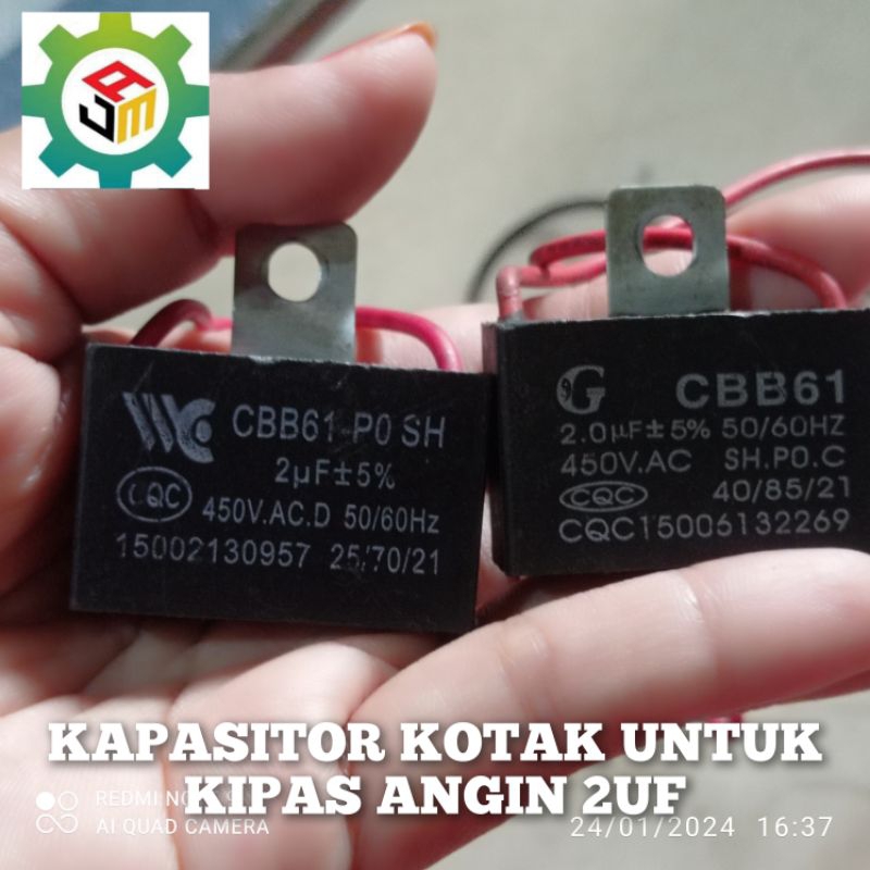 Jual KAPASITOR KIPAS ANGIN KOTAK 2UF 450V AC 2KABEL SESUI GAMBAR ...