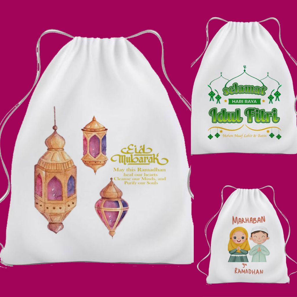 Jual Tas Serut Lebaran Kanvas Goodie Bag Souvenir Hari Raya Idul Fitri Tas Hampers Goodiebag Eid