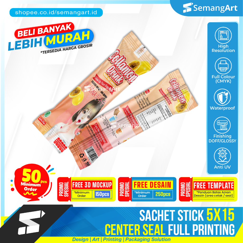 Jual Kemasan Sachet Center Seal 5x15 Bungkus Minuman Serbuk Rasa