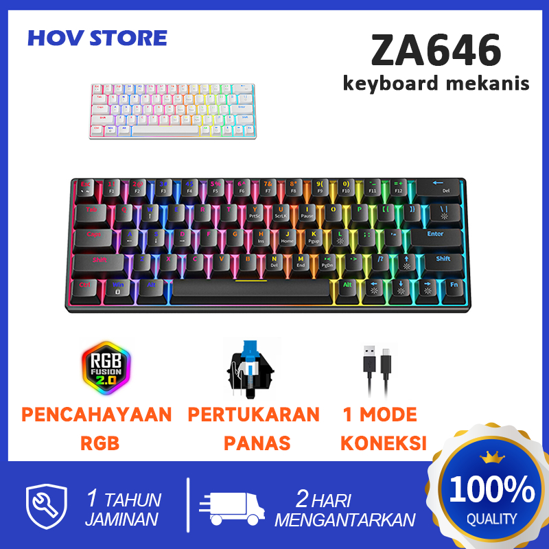 Jual ZIFRIEND ZA646 63 Tombol Keyboard Mekanik Berkabel Hitam/Putih